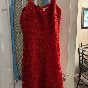 Eliza J Vibrant Red Lace Midi Dress